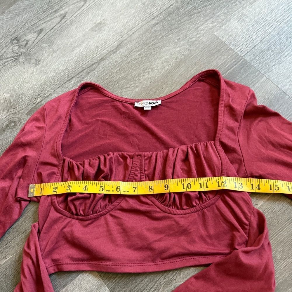 Fashion Nova Wrap Crop Top Wine Burgundy Medium Soft Stretch - Picture 8 of 10